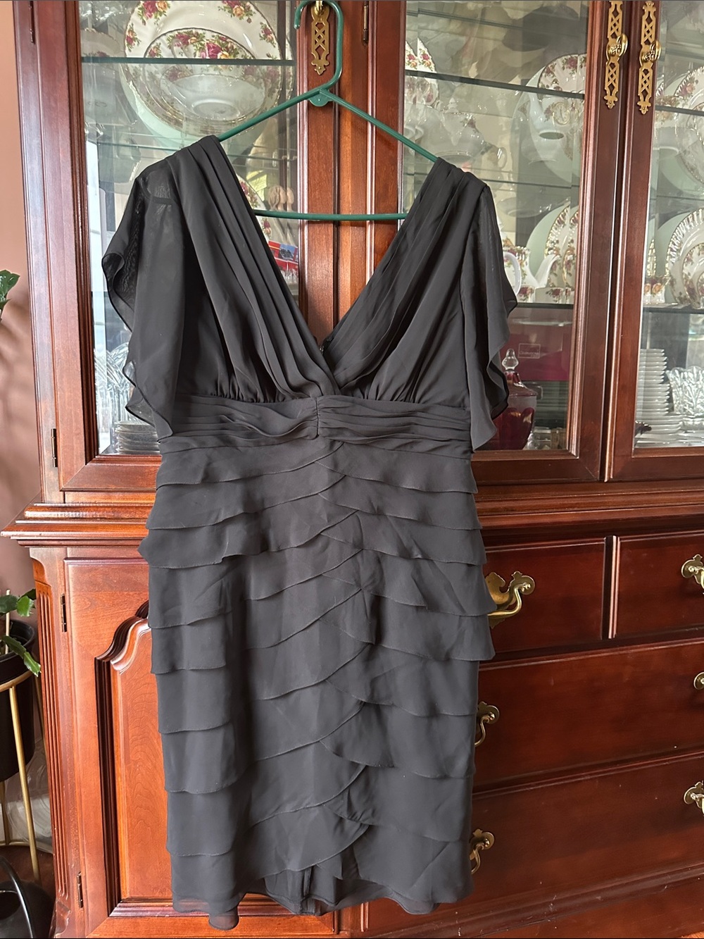Adrianna Papell Black V-Neck Layered Mini Dress